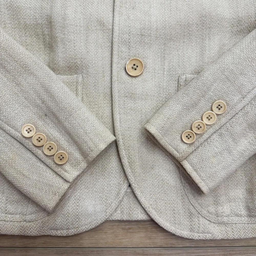 Ralph Lauren Cream Linen Herringbone Safari Blazer Jacket Capsule Italy Size 6 - Picture 7 of 15